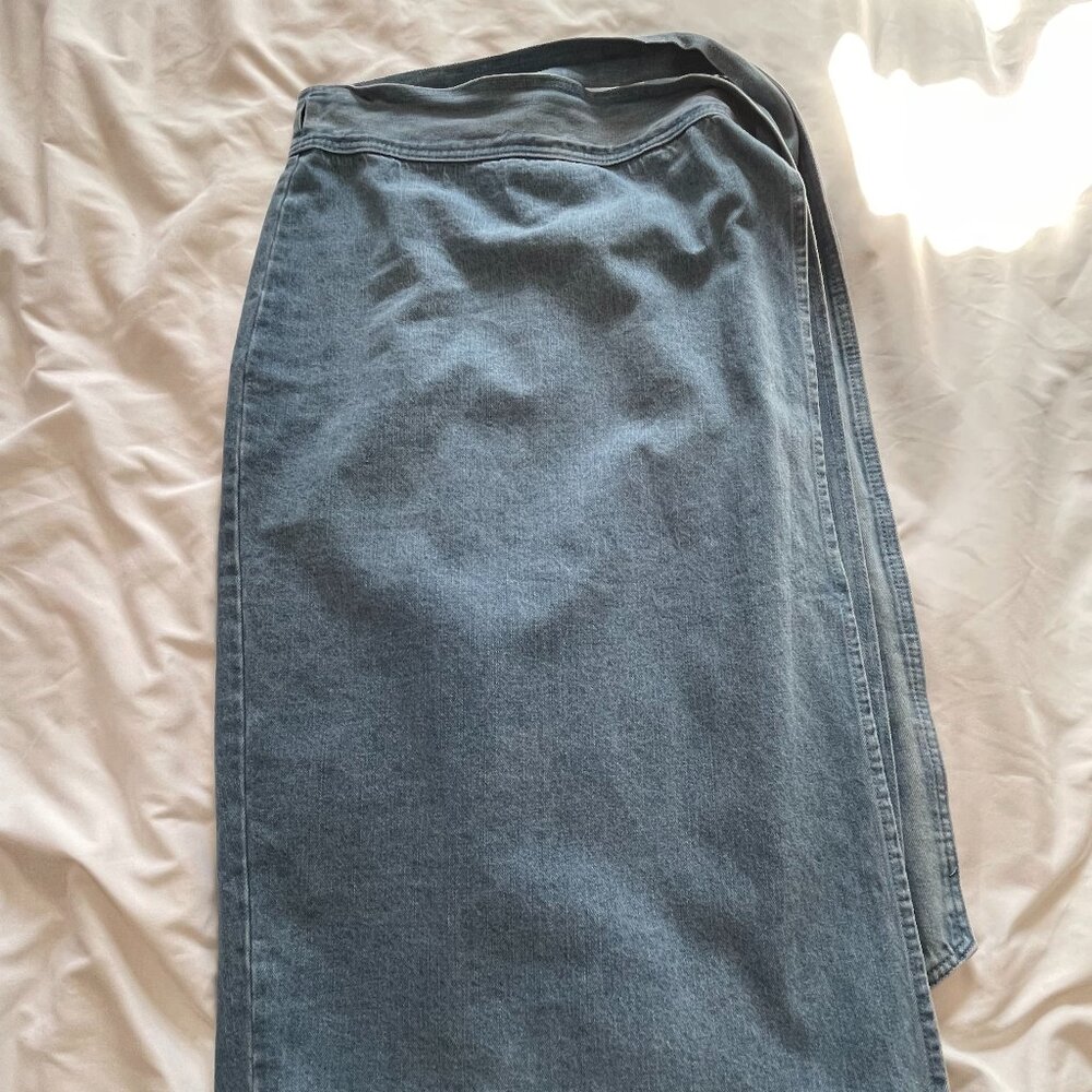 Never Fully Dressed Denim Jasper Midi Skirt Wrap Tie Cotton Blend Blue Womens L